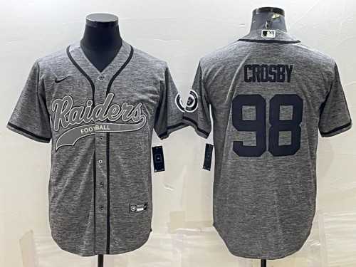 Mens Las Vegas Raiders #98 Maxx Crosby Gray With Patch Cool Base Stitched Baseball Jersey